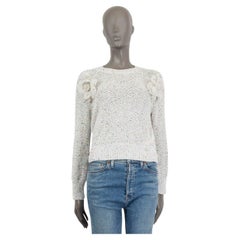 CHANEL white cotton 2019 CAMELLIA & SEQUIN Sweater 38 S