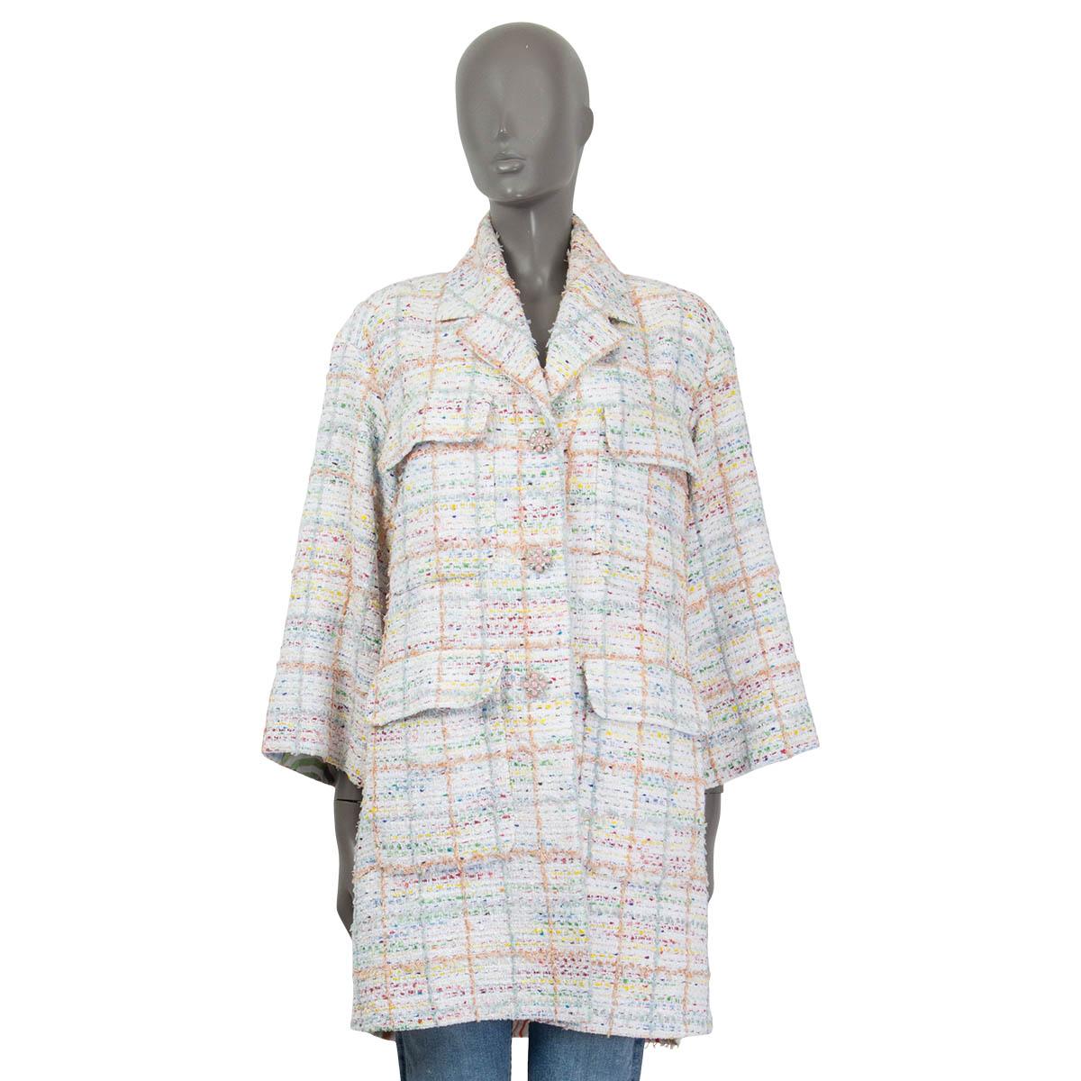 Women's CHANEL white cotton 2019 OVERSIZED 3/4 SLEEVE TWEED Jacket 36 XS