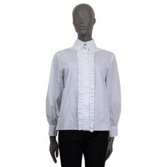 CHANEL white cotton 2019 RUFFLED BUTTON UP Shirt 38 S