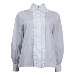 CHANEL white cotton 2019 RUFFLED Button-Up Shirt Top 38 S