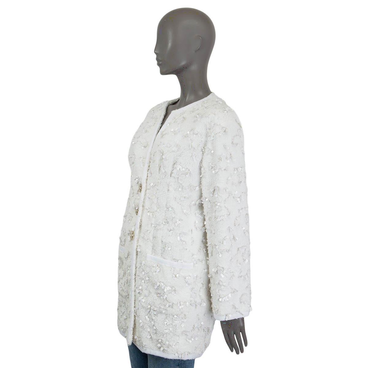 Gray CHANEL white cotton 2019 SEQUIN OVERSIZED TERRY Jacket 38 S