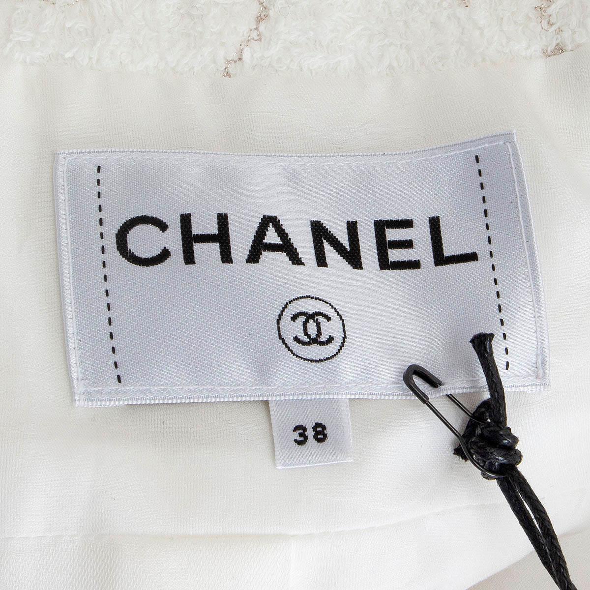 CHANEL white cotton 2019 SEQUIN OVERSIZED TERRY Jacket 38 S 2