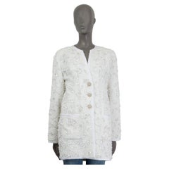 CHANEL white cotton 2019 SEQUIN OVERSIZED TERRY Jacket 38 S