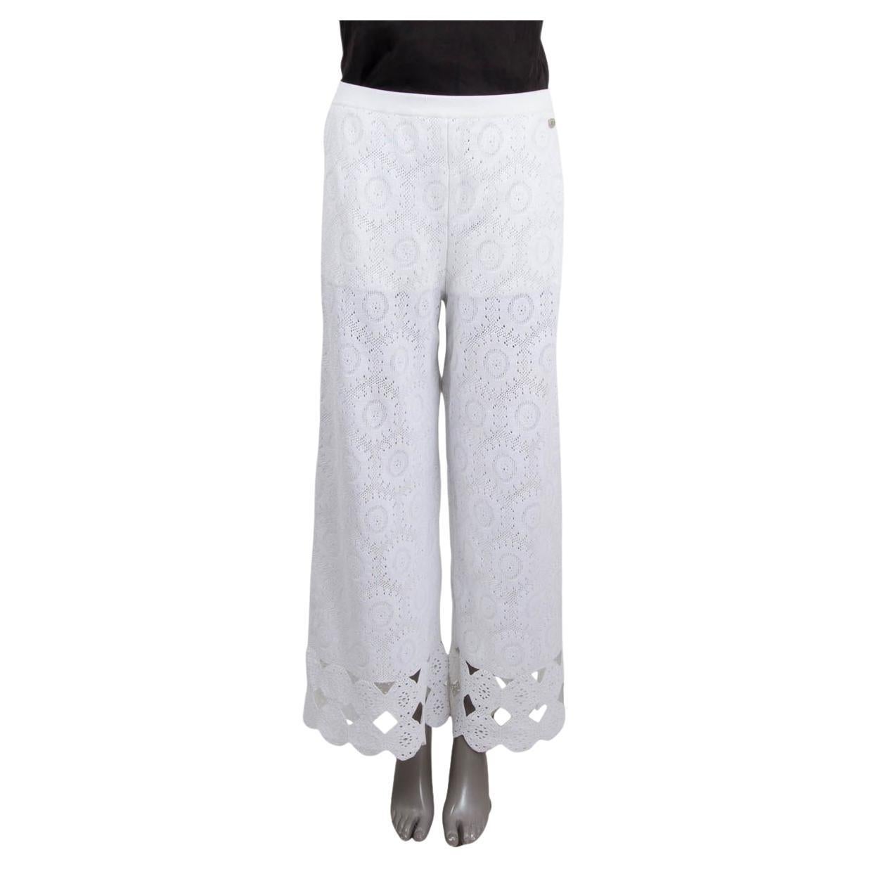 CHANEL white cotton 2020 20P CROCHET KNIT Pants 38 S For Sale