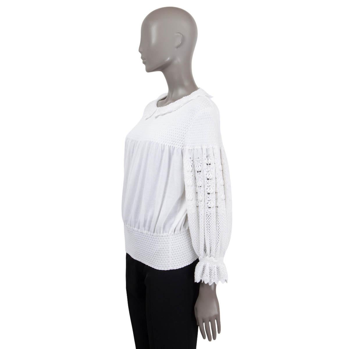 Women's CHANEL white cotton 2020 20S PETER PAN BALLOON SLEEVE Sweater 38 S For Sale