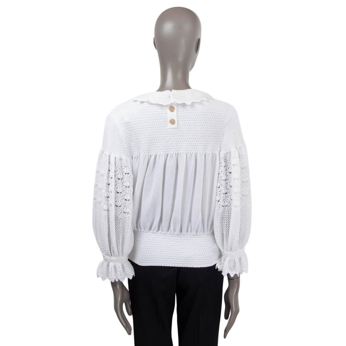 CHANEL white cotton 2020 20S PETER PAN BALLOON SLEEVE Sweater 38 S For Sale 1