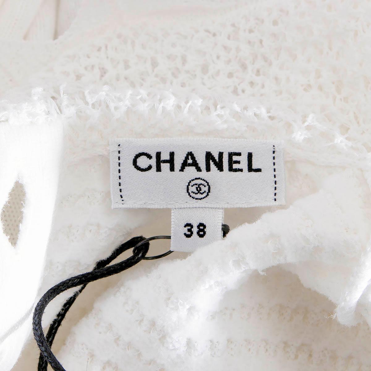 CHANEL white cotton 2020 20S PETER PAN BALLOON SLEEVE Sweater 38 S For Sale 4