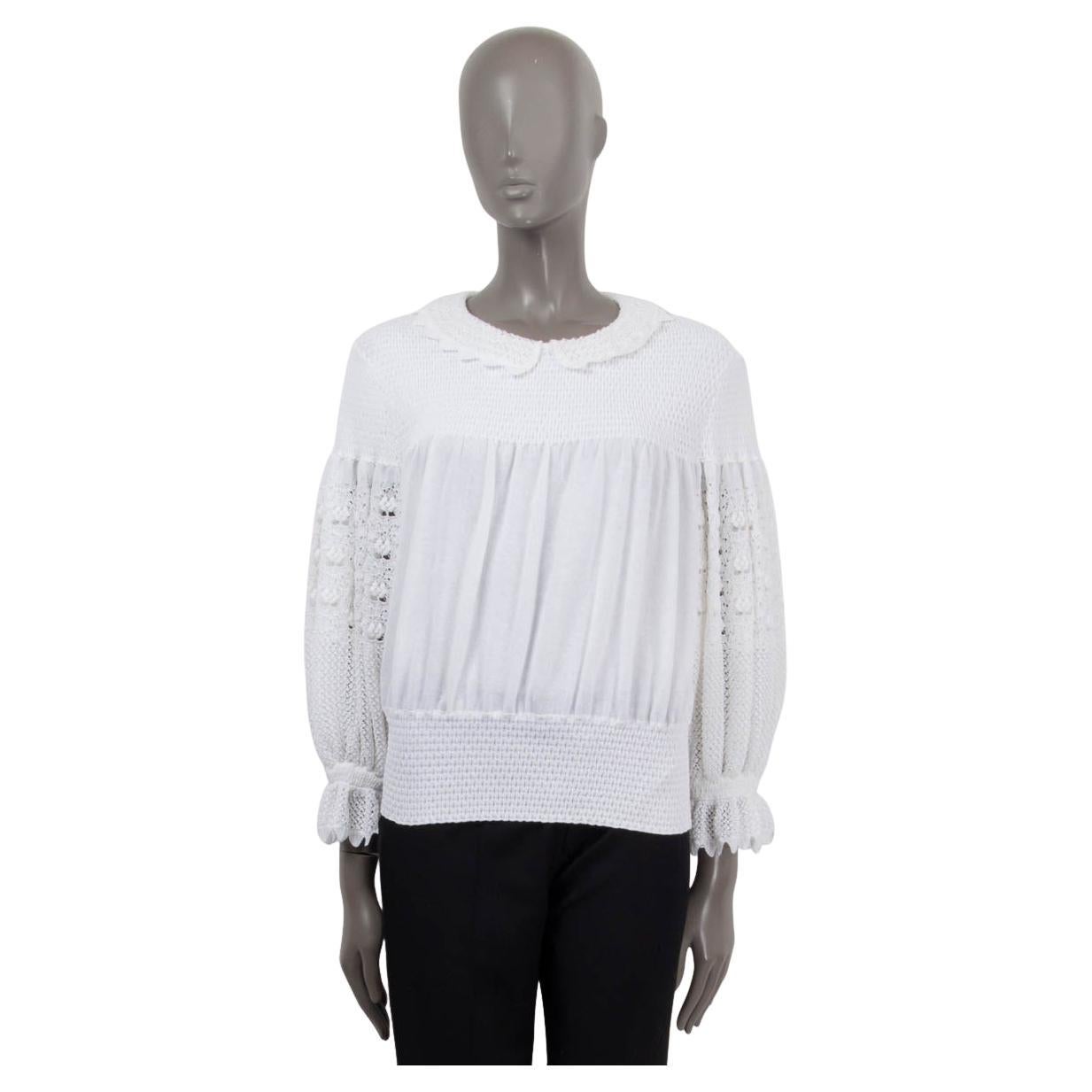 CHANEL white cotton 2020 20S PETER PAN BALLOON SLEEVE Sweater 38 S For Sale