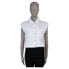 CHANEL white cotton 20P CAMELLIA QUILTED BOMBER Vest Jacket 36 XS