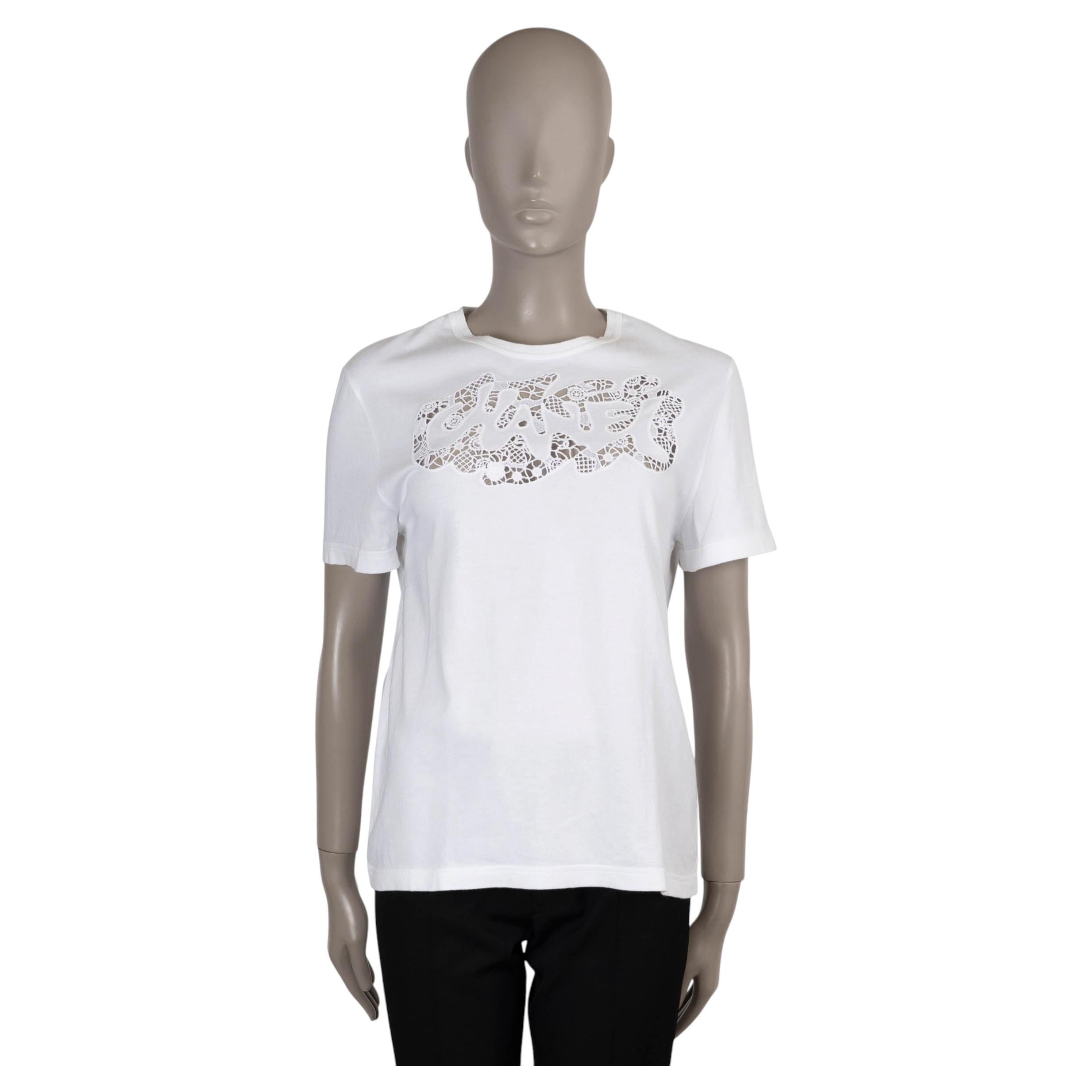 CHANEL white cotton 20P LOGO LACE JERSEY T-Shirt Shirt 38/40 M