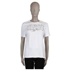 CHANEL white cotton 20P LOGO LACE JERSEY T-Shirt Shirt 38/40 M
