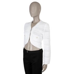 CHANEL white cotton 21P CHUNKY KNIT CROPPED Cardigan Sweater 36 XS