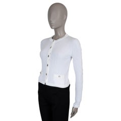 CHANEL white cotton 21P FLORAL JACQUARD SLEEVE Cardigan Sweater 38 S
