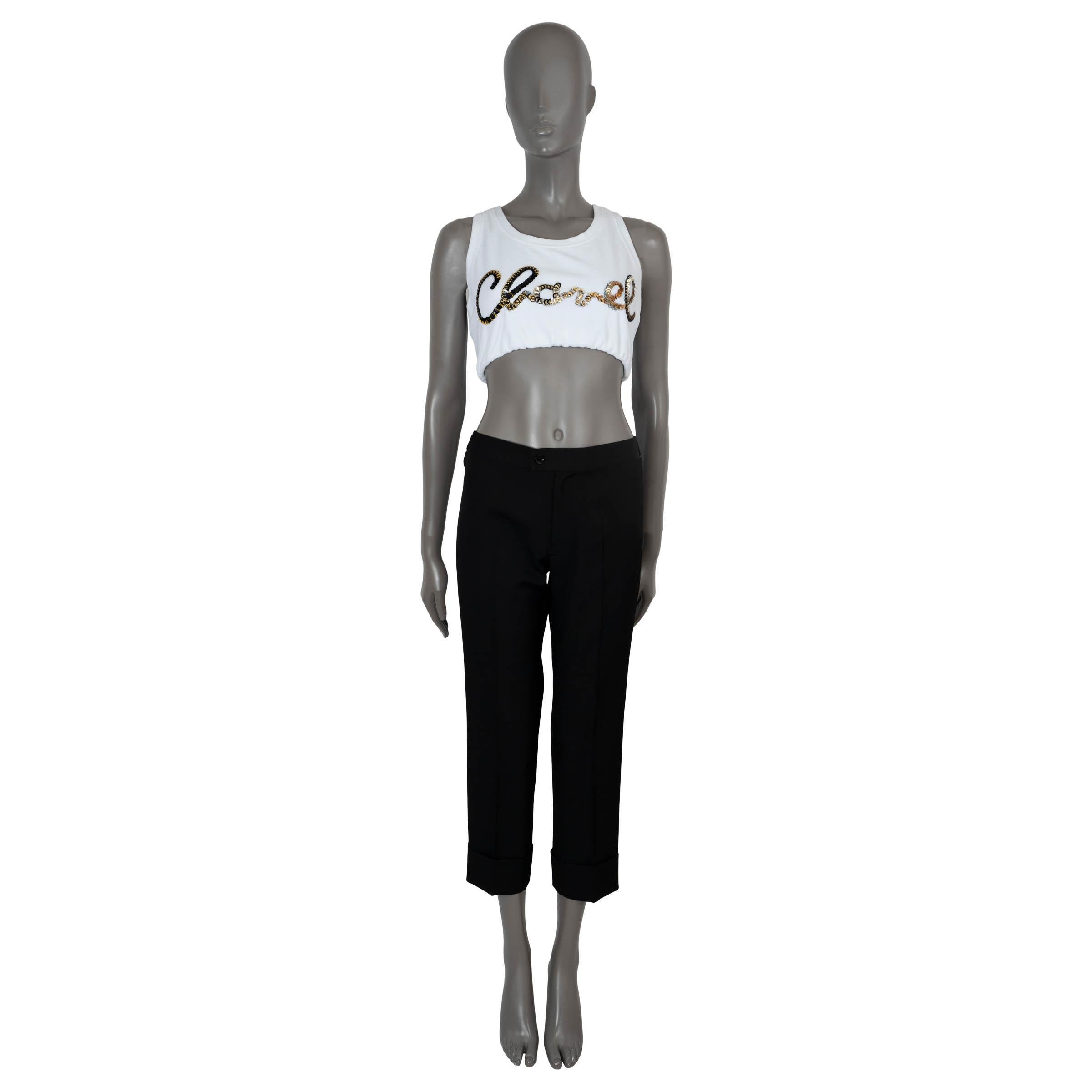 Women's CHANEL white cotton 22S SEQUIN LOGO TERRY Tank Top Shirt 40 M