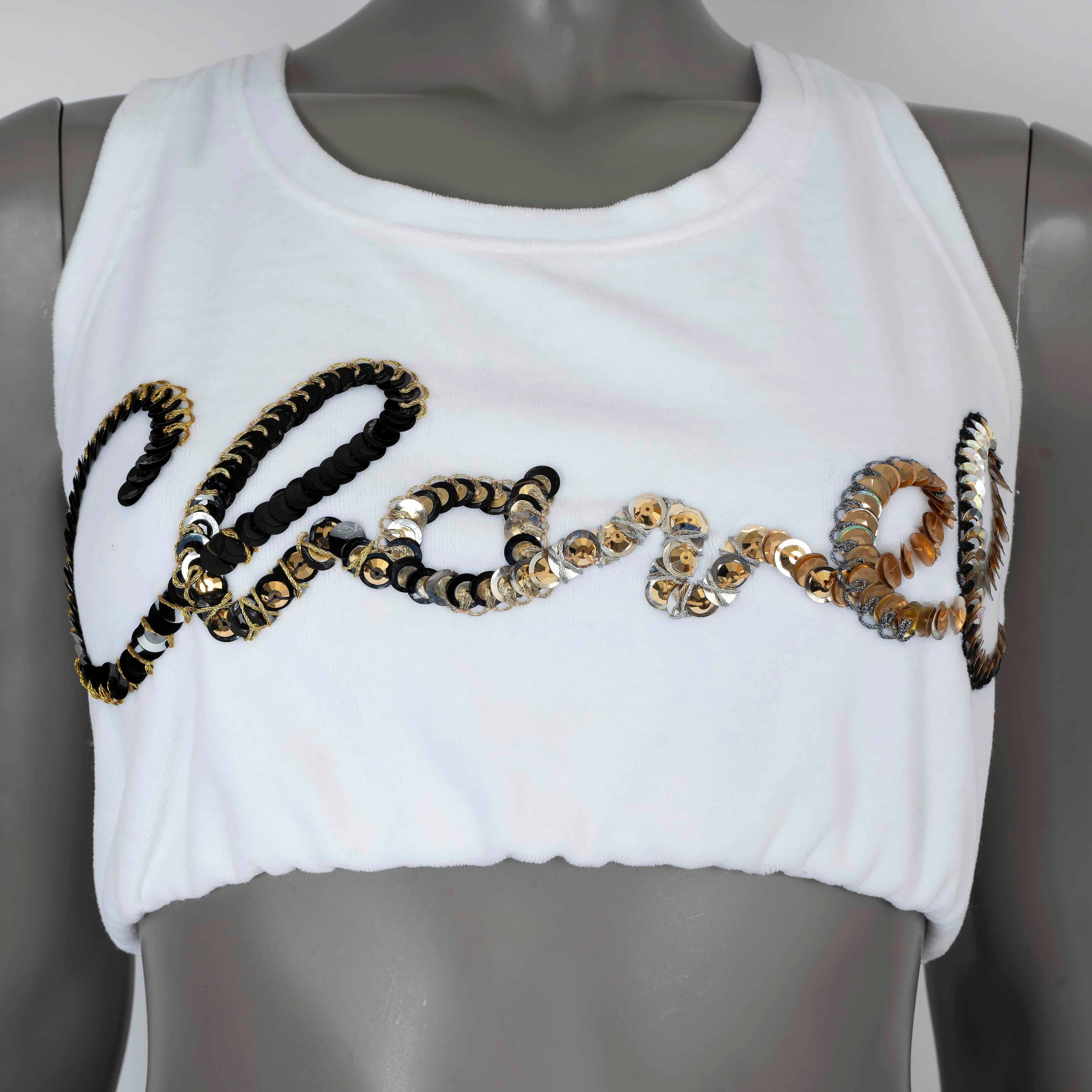 CHANEL white cotton 22S SEQUIN LOGO TERRY Tank Top Shirt 40 M 1