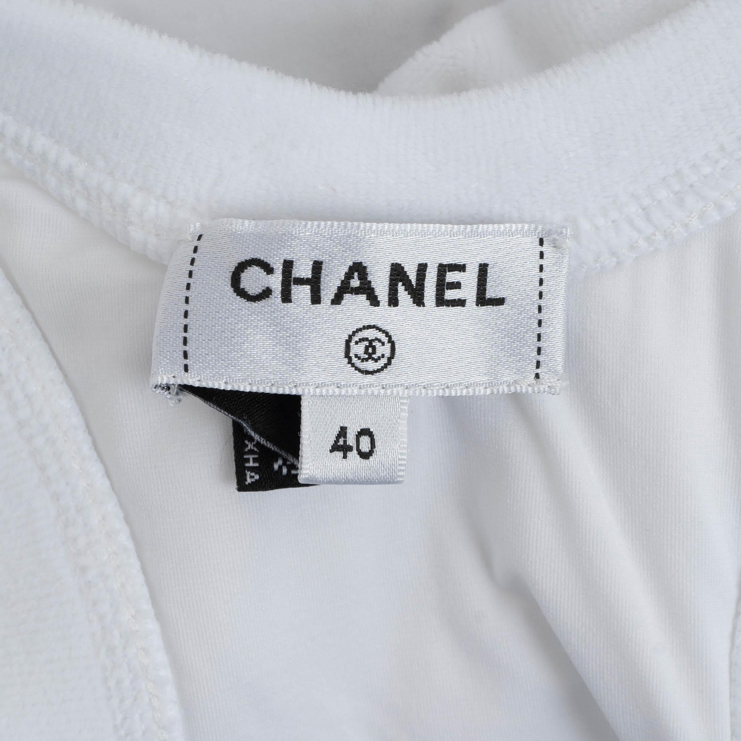 CHANEL white cotton 22S SEQUIN LOGO TERRY Tank Top Shirt 40 M 2