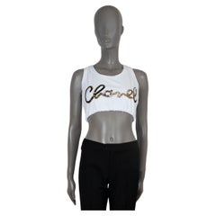 CHANEL 22S SEQUIN LOGO TERRY débardeur en coton blanc 40 M