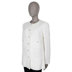 CHANEL white cotton 23S COLLARLESS TWEED Jacket 44 XL