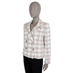 CHANEL white cotton 24S SEQUIN PLAID TWEED Jacket 40 M