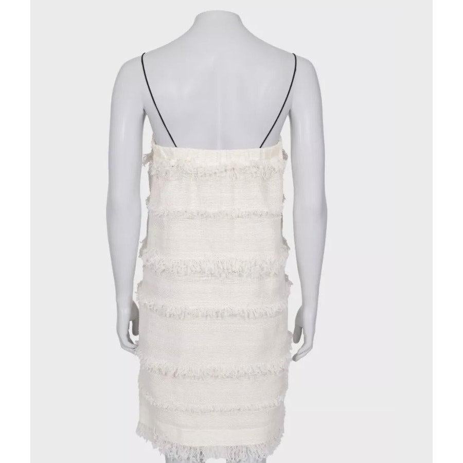 Chanel Vestido Blanco Mezcla Algodón con Charms - Talla FR40 Gris en venta