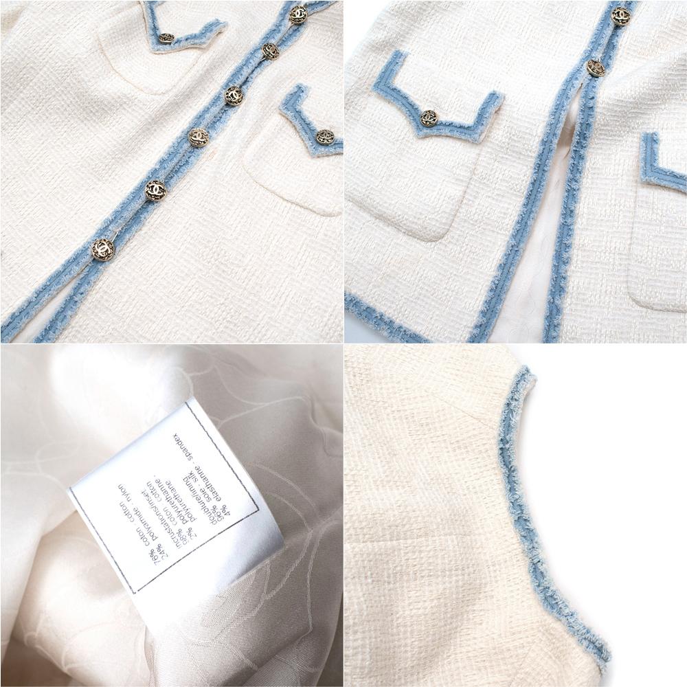 Chanel White Cotton Blend Tweed Denim Trimmed Jacket - Size US 10 1