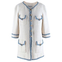 Chanel Veste blanche en tweed et coton garnie de denim - Taille US 10