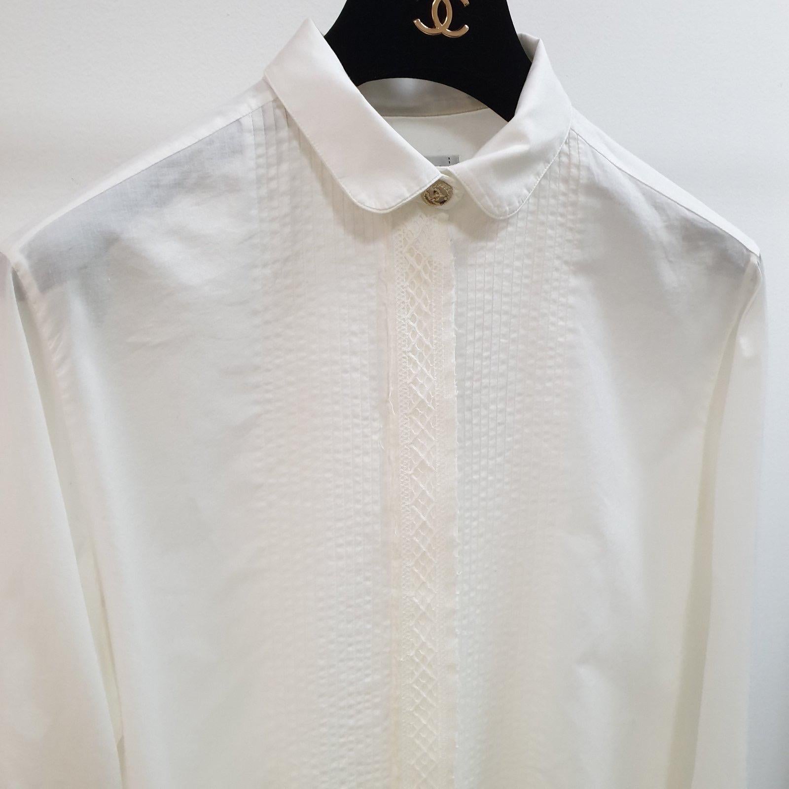 Chanel White Cotton Blouse Sz.36 In Excellent Condition For Sale In Krakow, PL