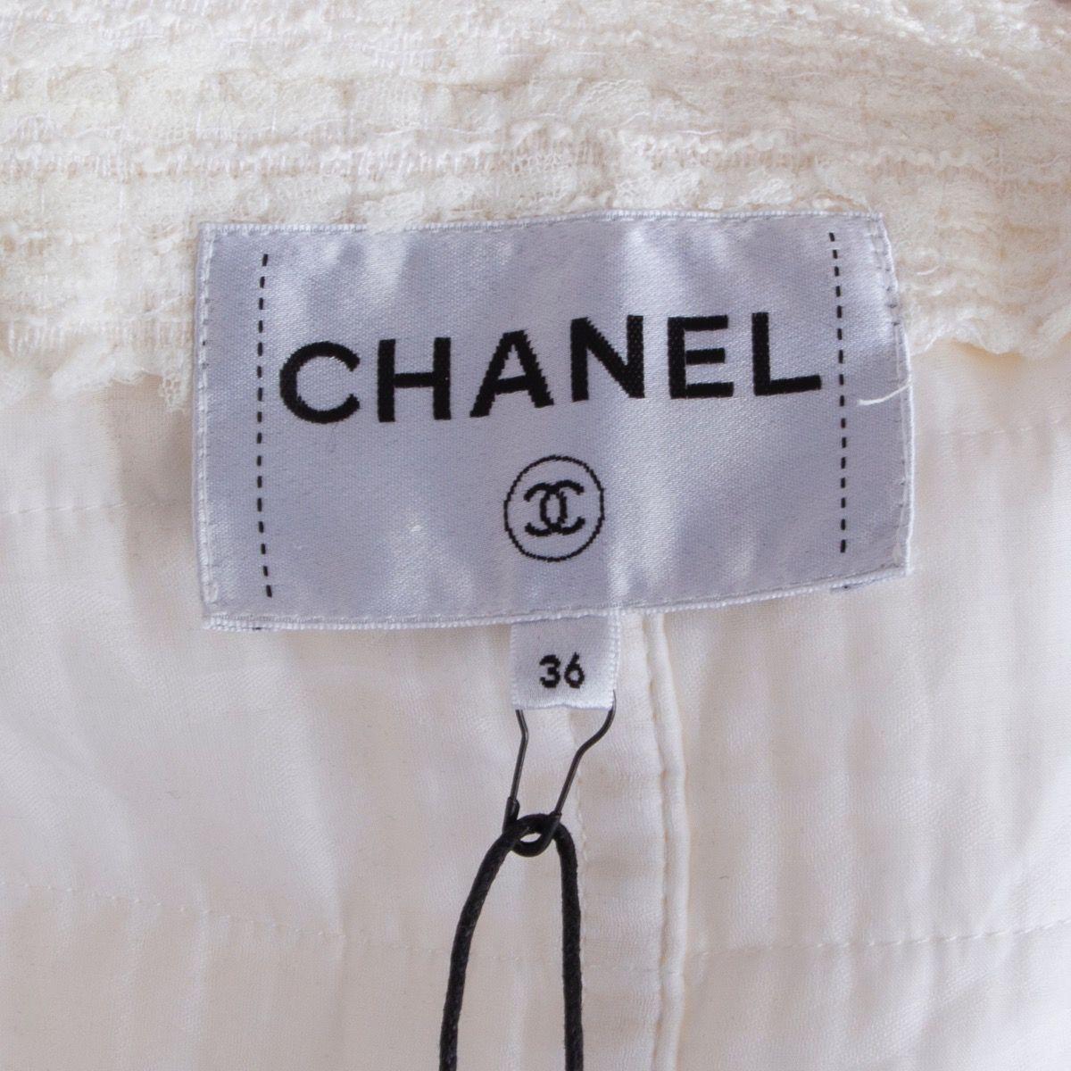 Women's CHANEL white cotton BOUCLE Peter-Pan Collar Blazer 36 XS