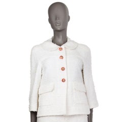 CHANEL white cotton BOUCLE Peter-Pan Collar Blazer 36 XS