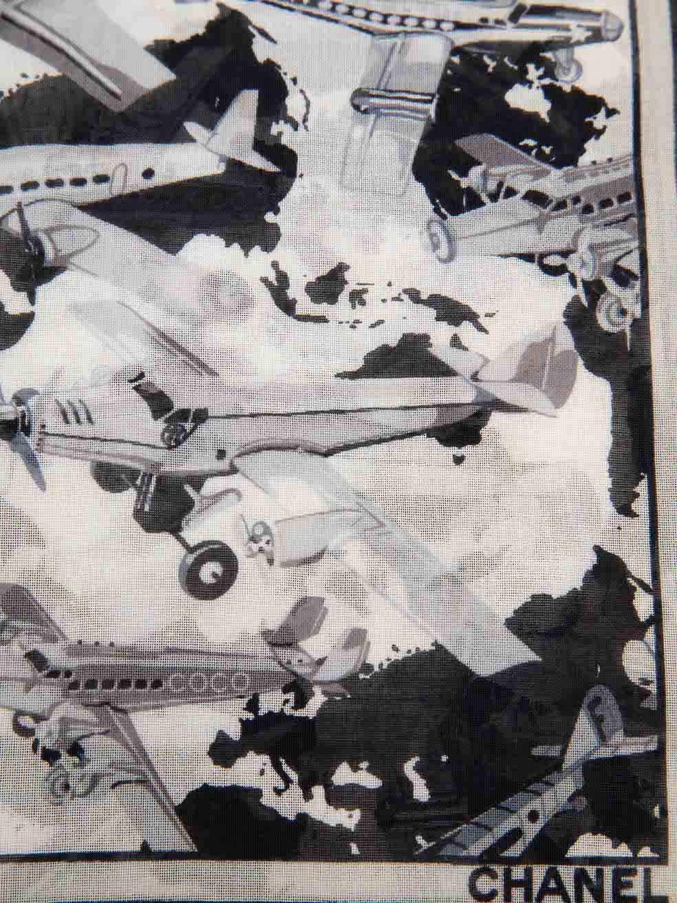 Chanel White Cotton Coco CC Aeroplane Print Scarf In Good Condition In London, GB
