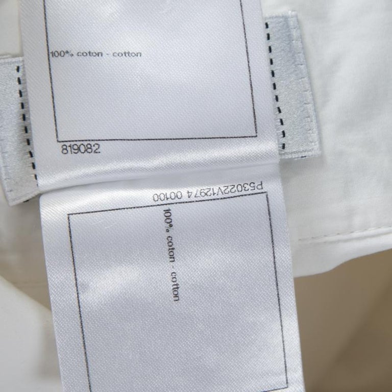 Chanel White Cotton Contrast Neck Tie Detail Cropped Blouse M In Good Condition In Dubai, Al Qouz 2