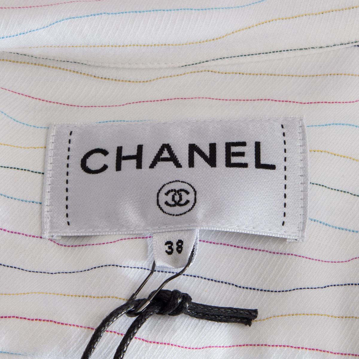 Gray CHANEL white cotton CRUISE 2019 STRIPED Shirt Dress 38 S For Sale