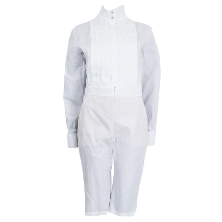 CHANEL CRUISE 2020 PLEATED Shorts Jumpsuit aus weißer Baumwolle 38 S