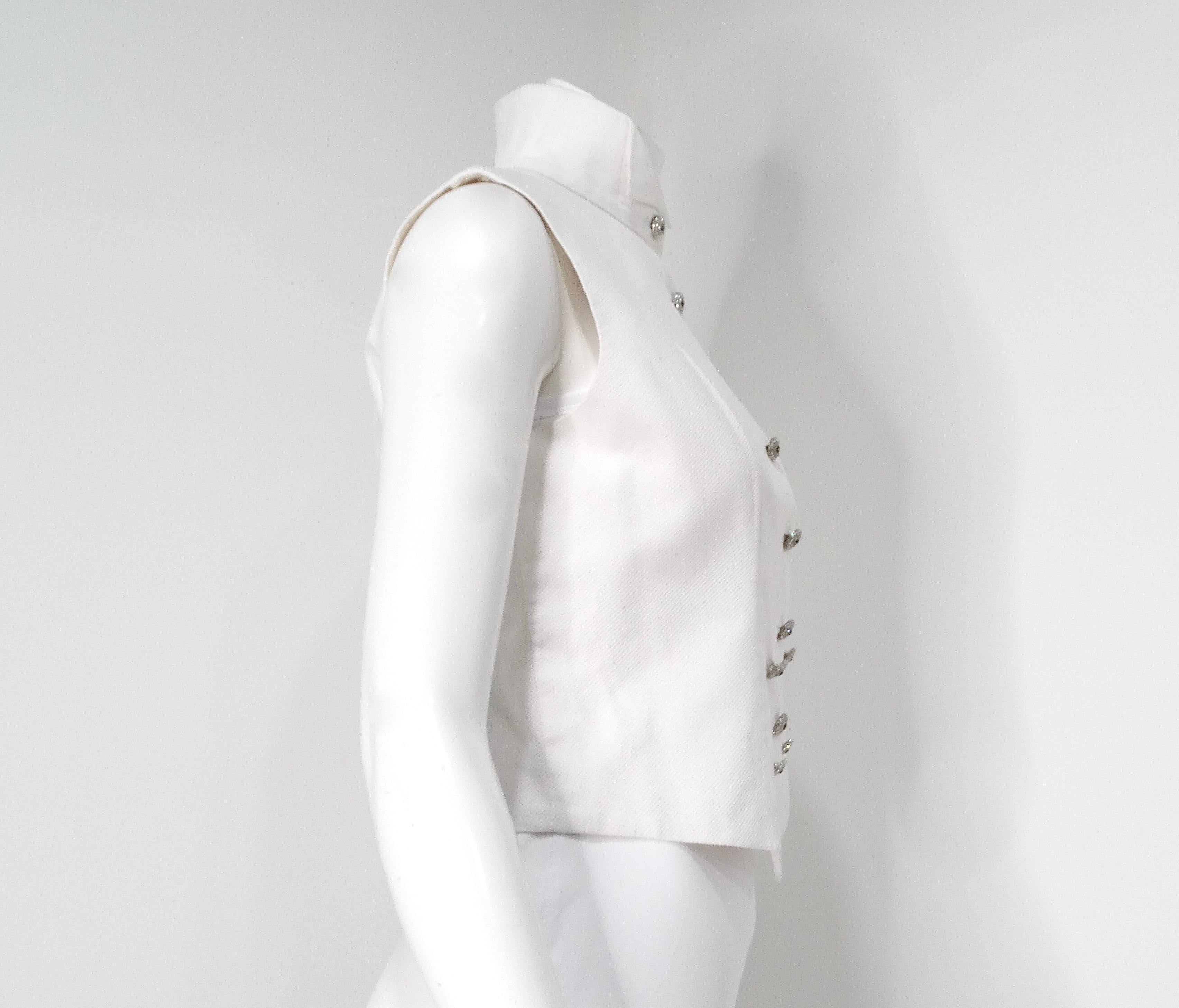Donna Chanel Gilet con bottoni in cotone bianco e cristallo