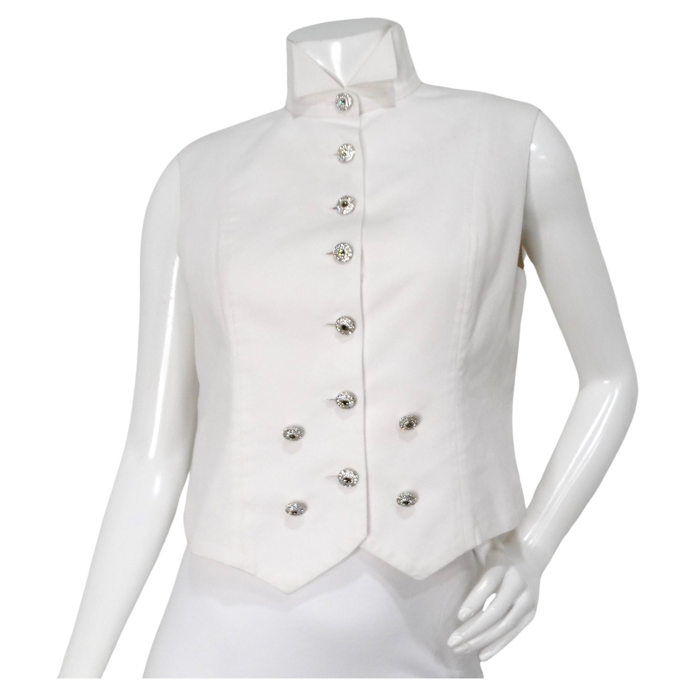 Chanel Gilet con bottoni in cotone bianco e cristallo