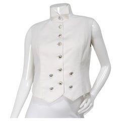 Chanel White Cotton Crystal Button-Up Collared Vest