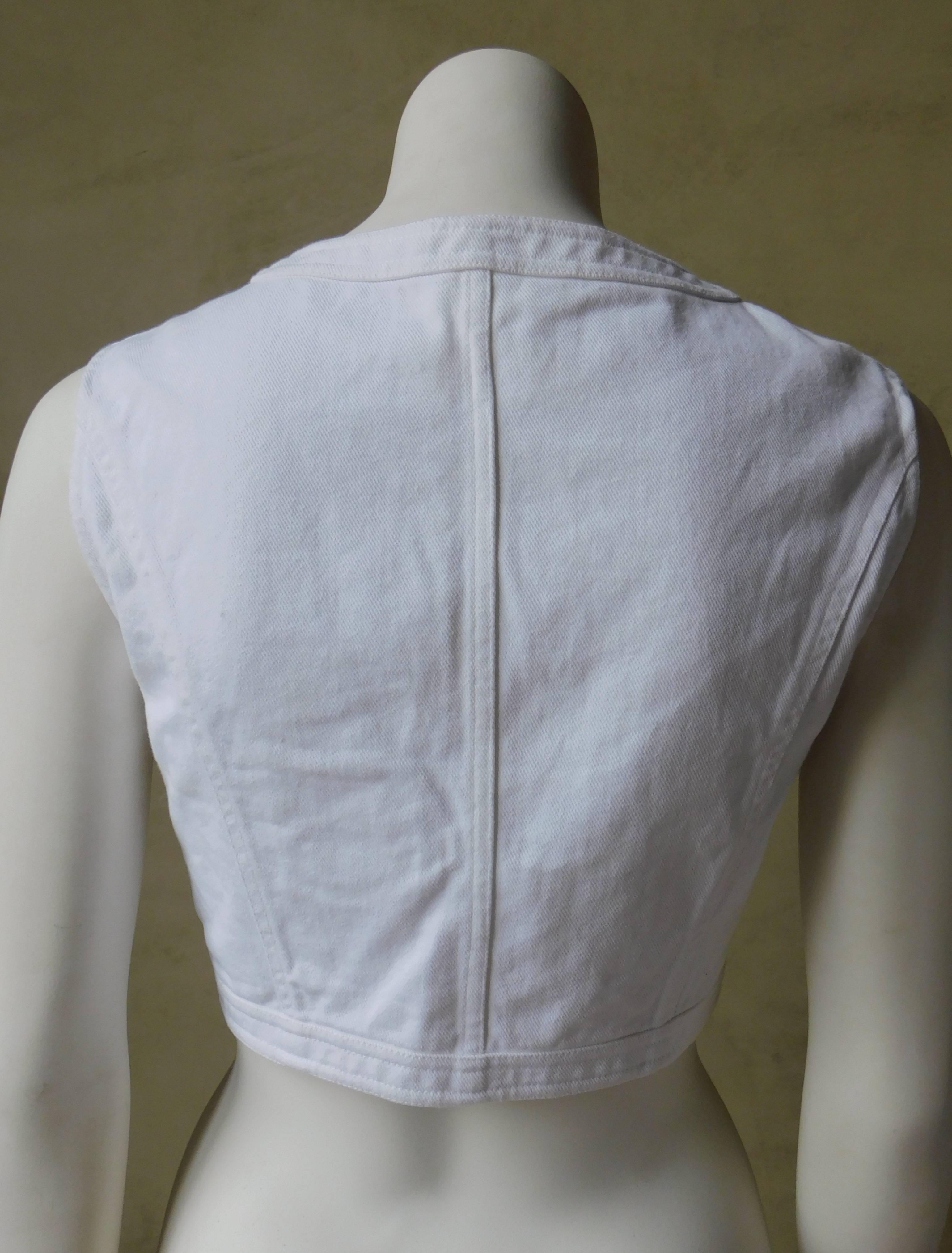 Chanel White Cotton Denim Vest with Silver Buttons 2