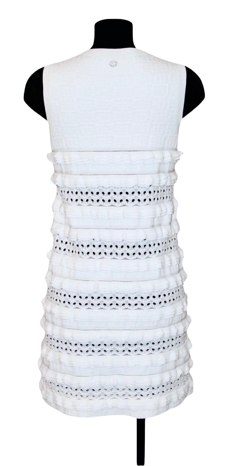 Chanel White Cotton Frill Sleeveless Dress For Sale at 1stDibs