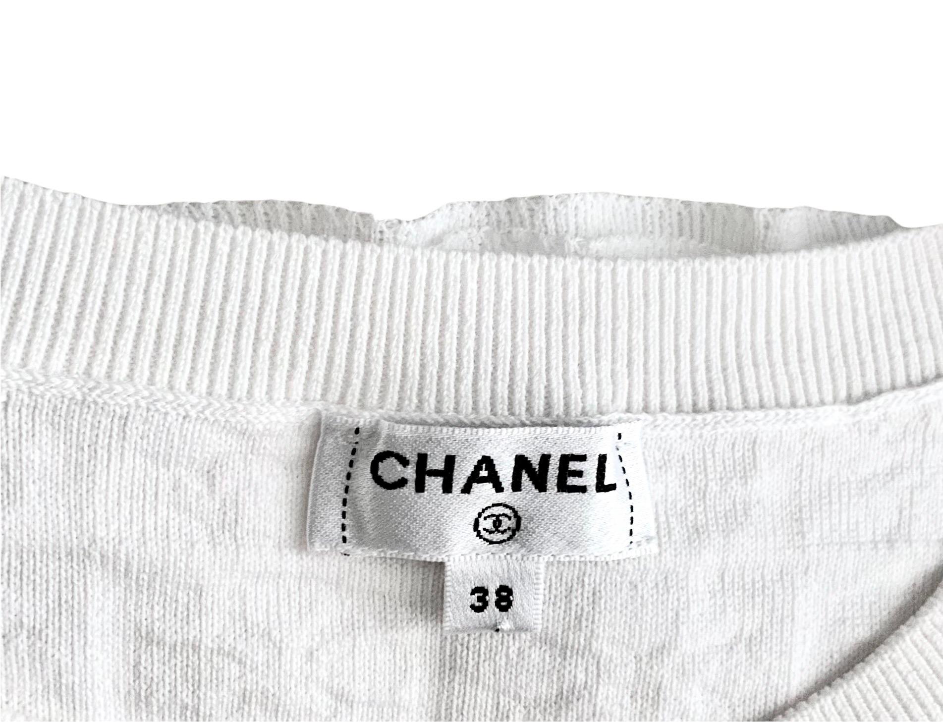 Chanel Weißes ärmelloses Kleid mit Fransen aus Baumwolle im Zustand „Gut“ in Geneva, CH