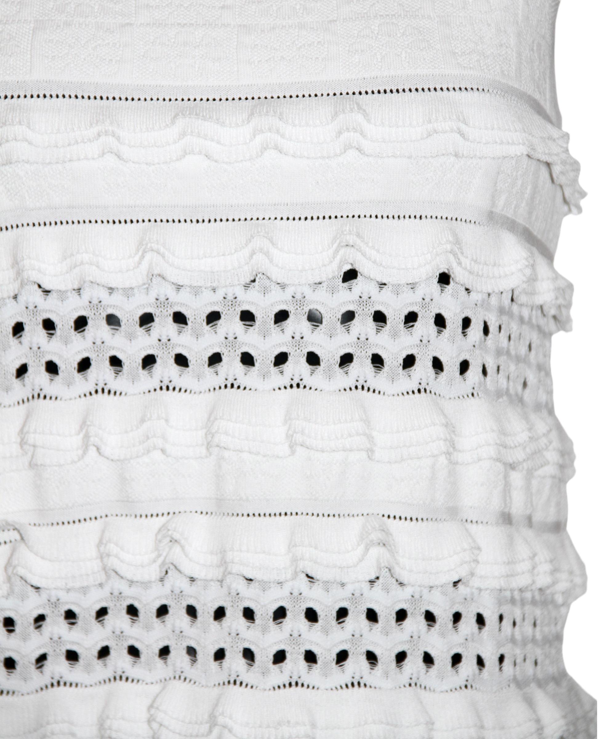 Chanel Weißes ärmelloses Kleid mit Fransen aus Baumwolle 1