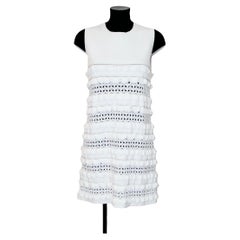 Chanel Weißes ärmelloses Kleid mit Fransen aus Baumwolle