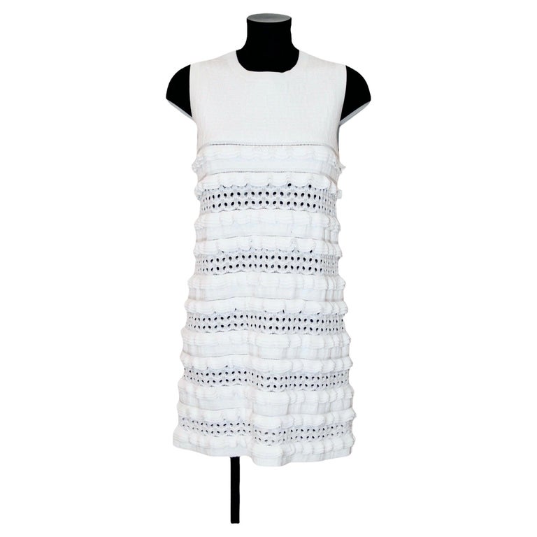 CHANEL 14S White Black Chain Tweed Trim Stretchable Knit Party Dress 34 US 2