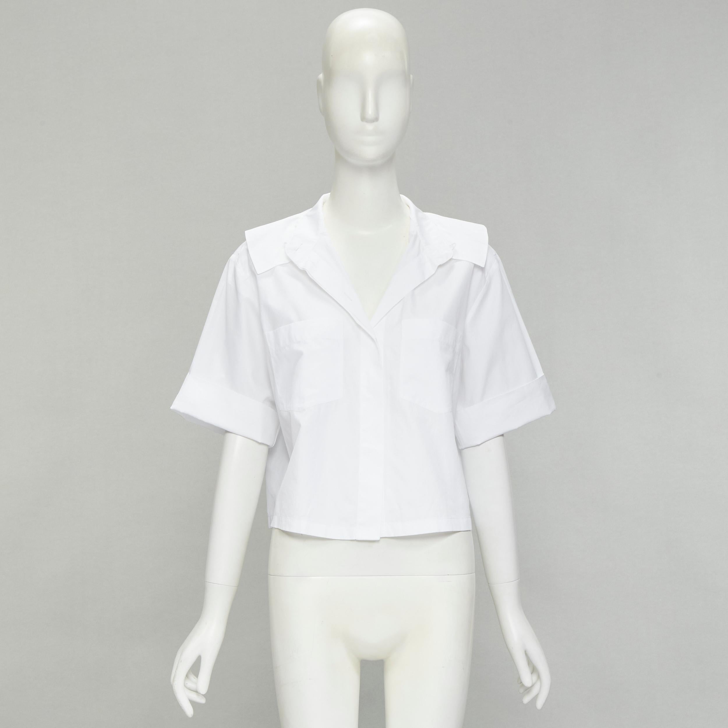 CHANEL white cotton gold pearl CC button double pocket boxy cropped shirt FR40 M For Sale 5