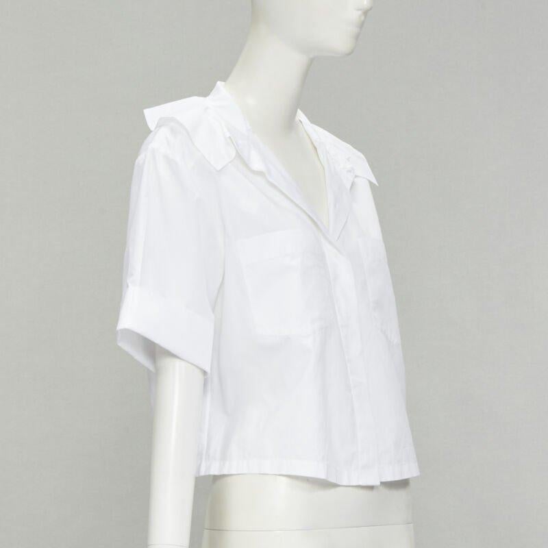 CHANEL white cotton gold pearl CC button double pocket boxy cropped shirt FR40 M In Excellent Condition In Hong Kong, NT