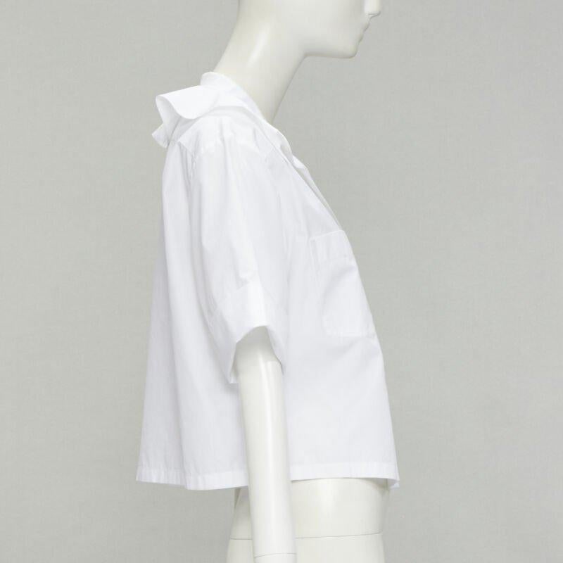 Women's CHANEL white cotton gold pearl CC button double pocket boxy cropped shirt FR40 M