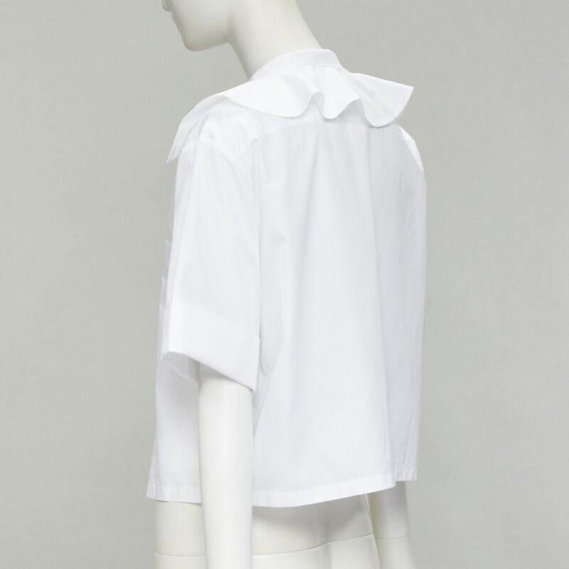 CHANEL white cotton gold pearl CC button double pocket boxy cropped shirt FR40 M 2
