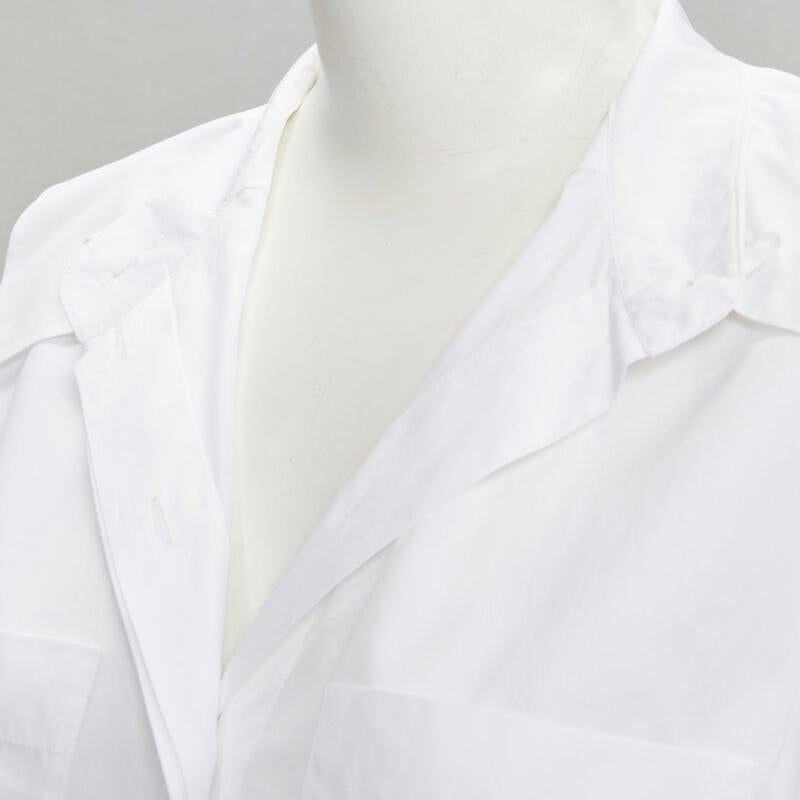 CHANEL white cotton gold pearl CC button double pocket boxy cropped shirt FR40 M 3
