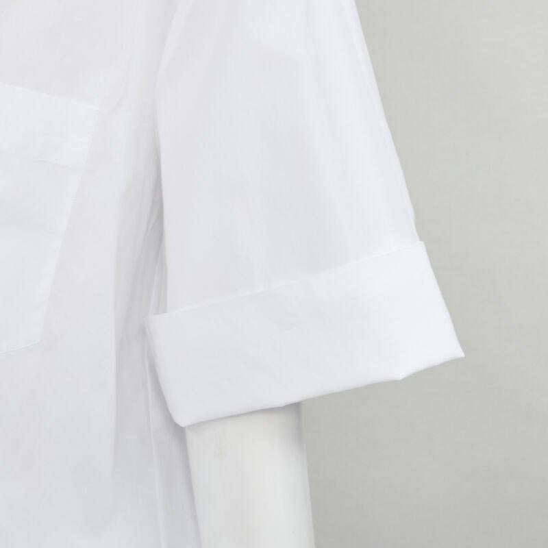 CHANEL white cotton gold pearl CC button double pocket boxy cropped shirt FR40 M For Sale 3