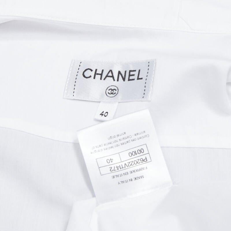 CHANEL white cotton gold pearl CC button double pocket boxy cropped shirt FR40 M 5