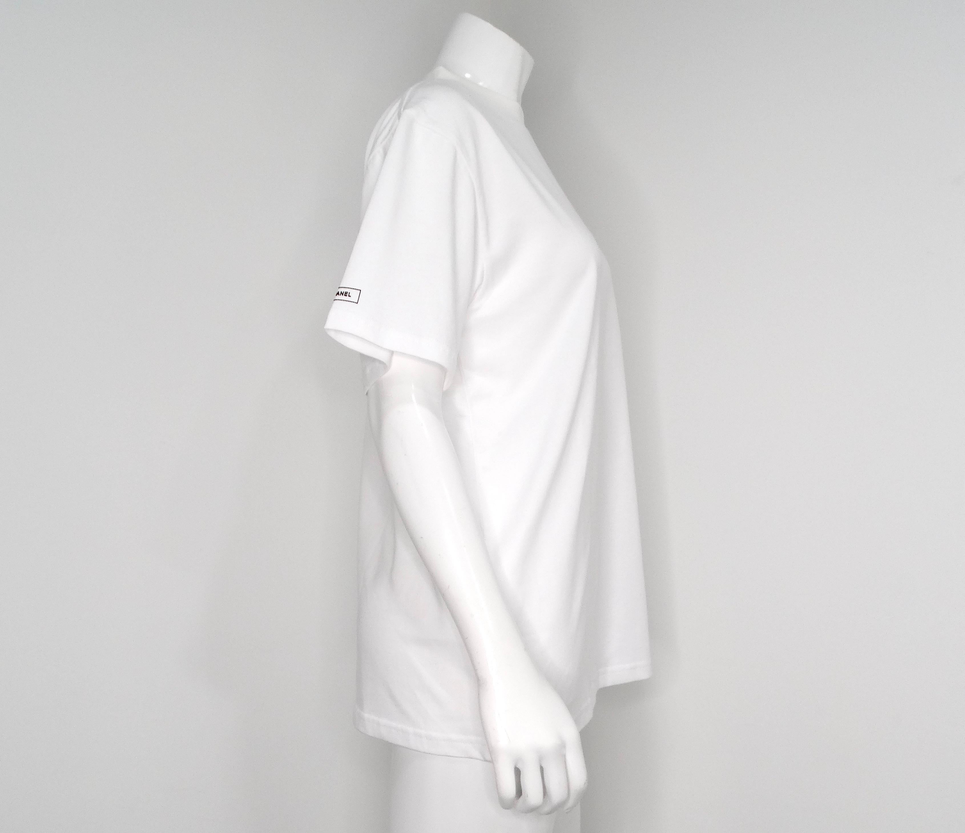 Women's Chanel White Cotton Interlocking CC Embroidered Logo Uniform T-Shirt For Sale
